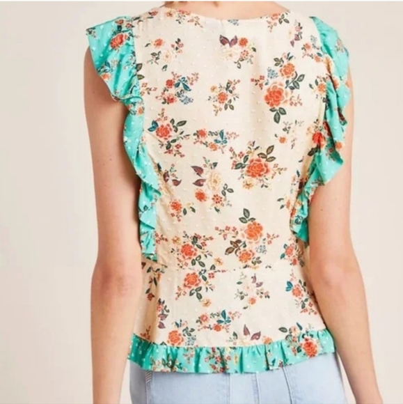FARM Rio Floral Ruffle Top - Cream and Green - Picture 3 of 8